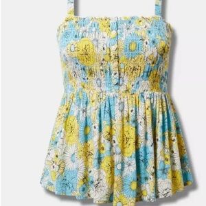 Torrid size 1 Babydoll Gauze Smocked Yellow, Blue, and White Tank Top